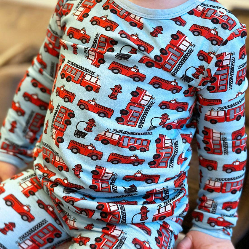 Long Sleeve Pajama Set - Fire Trucks