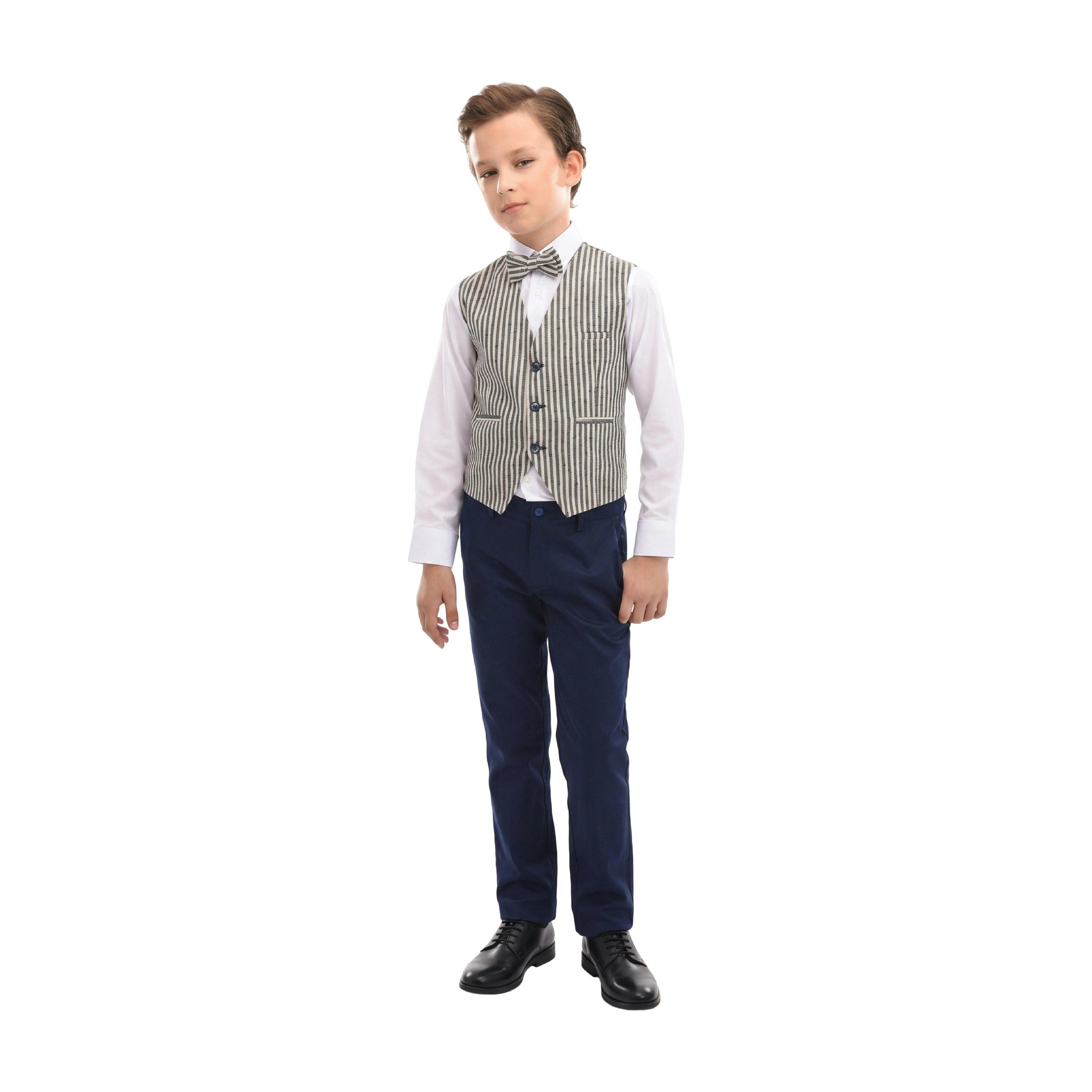 Gray Ruggero Striped Vest Outfit Set