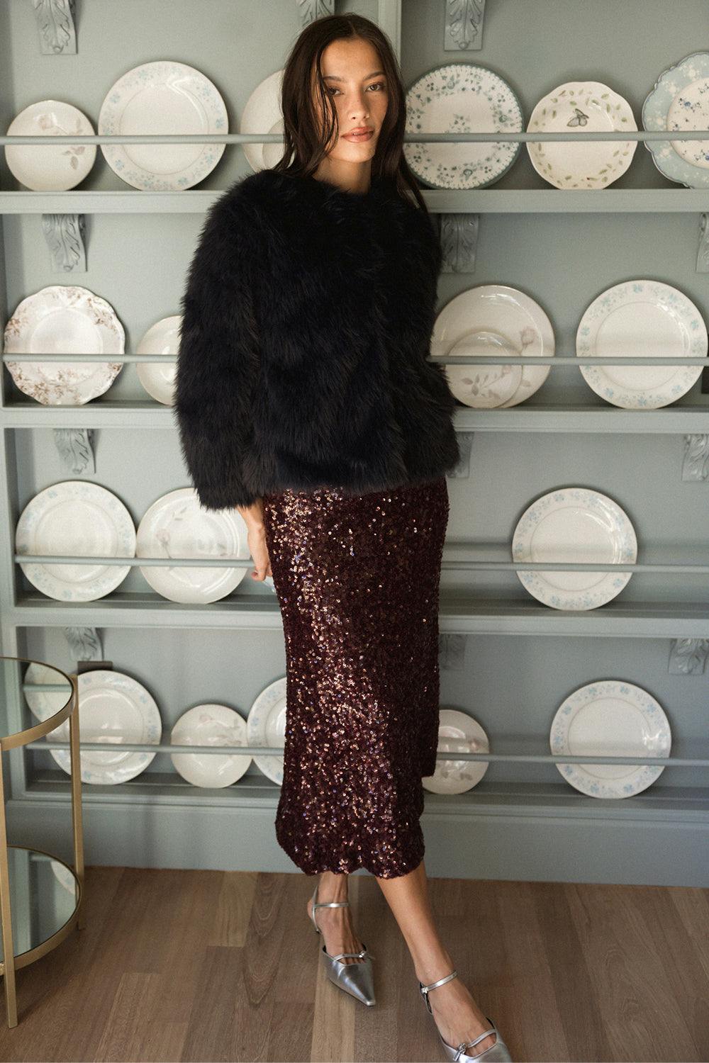 Coralie Skirt in Burgundy Sequin