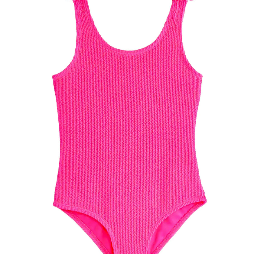 Kaya Crinkle Bow Tie One Piece - Fuchsia
