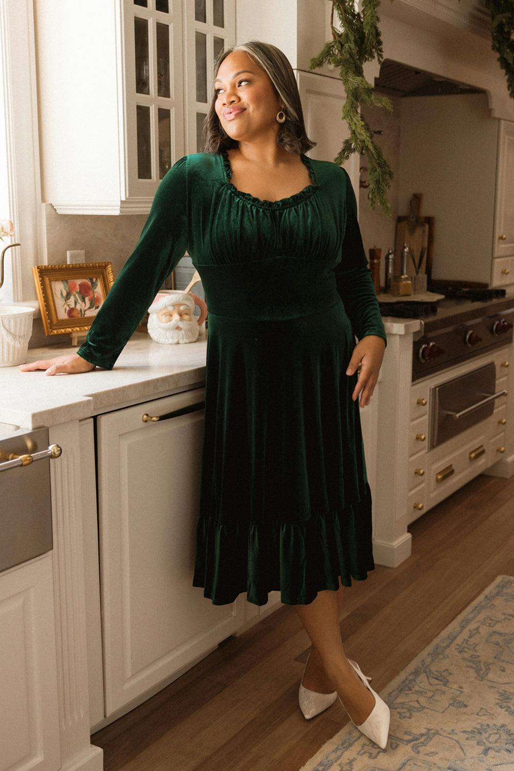 Cypress Dress in Green Velvet