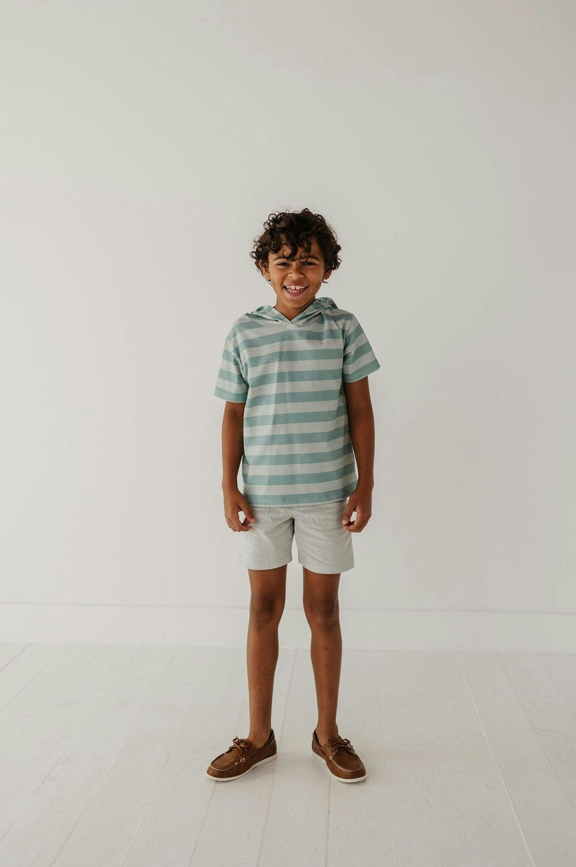 Boys Short Sleeve Hoodie Pullover in Sky Blue Stripe