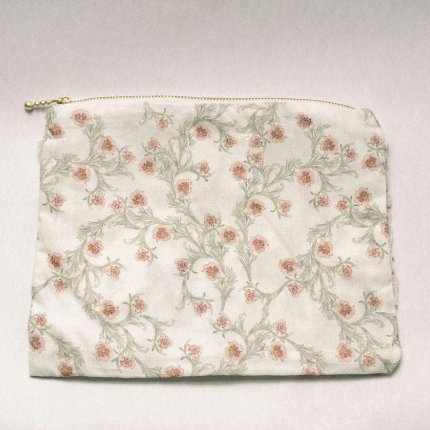 Lilac Vine Scroll Timeless Floral Ruffle Zipper Pouch