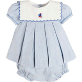 Alexander Stripe Mariner Collar Embroidered Boat Detail Dress with Bloomers in Blue (6mths-3yrs)