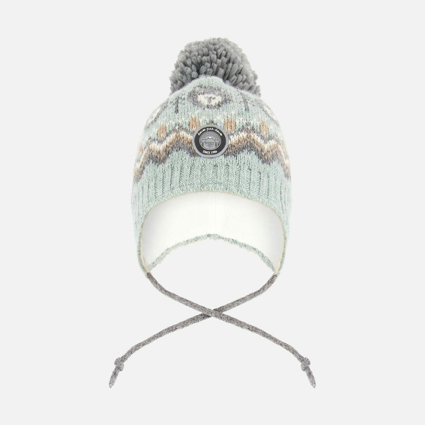 Lined Peruvian Knit Pompom Hat Gray And Sage