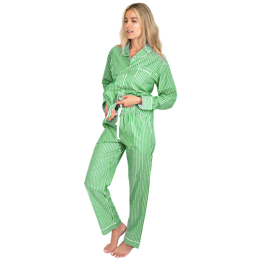 Women's Braddock Green Long PJ Set - Organic Cotton Poplin