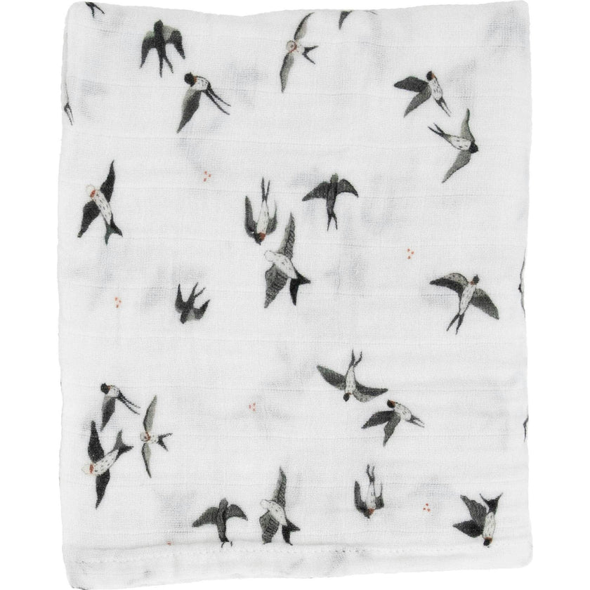 Organic Cotton Muslin Swaddle Blanket - Swallows