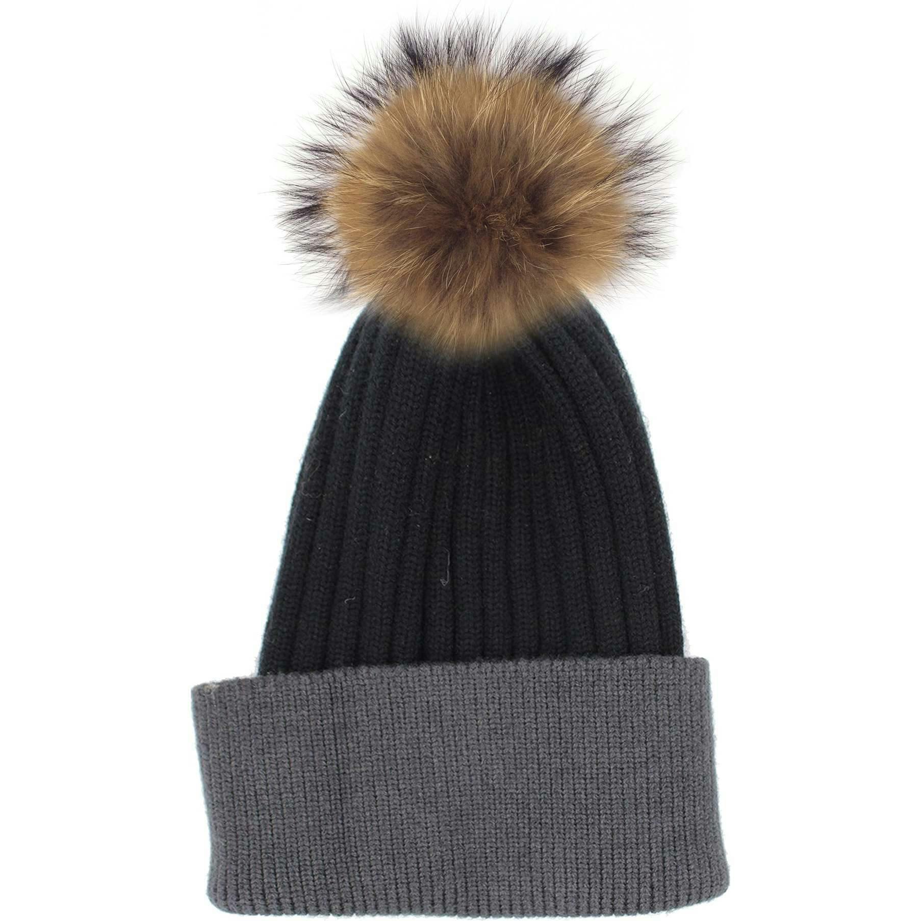 Ribbed Flat Wool Blend Hat With A Genuine Fur Pom (TikTok)