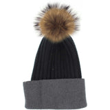 Ribbed Flat Wool Blend Hat With A Genuine Fur Pom (TikTok)