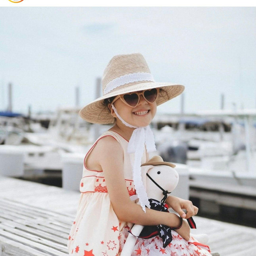 Mommy & Me Sun Hat Set - Hollyhock & Petunia - Long Olive Green Grosgrain Ribbon