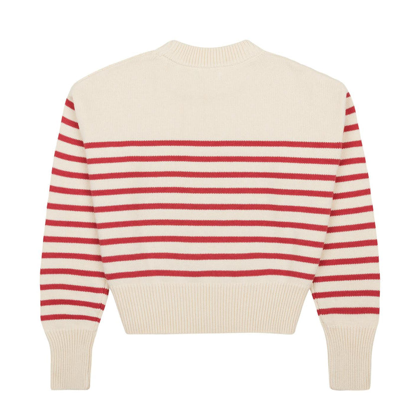 Women's Cream And Red Stripe Cropped Sweater