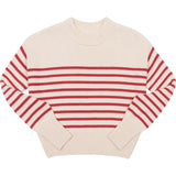 Women's Cream And Red Stripe Cropped Sweater