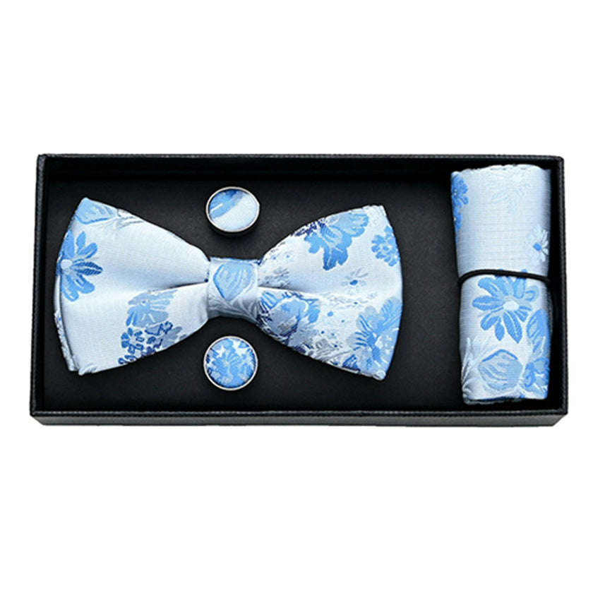 White and Blue Floral Bowtie Set