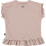 Crew Neck Ruffle Shoulder Peplum Waist Striped Top