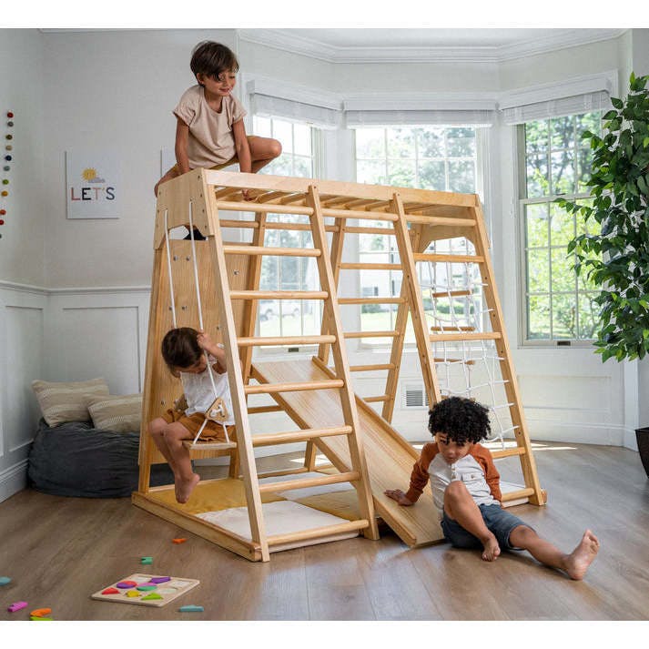 Magnolia | Indoor Wooden Jungle Gym with Monkey Bars, Rock Wall & Swing