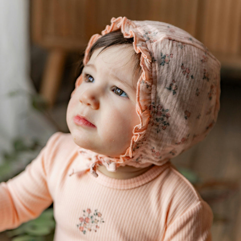 Pointelle Rib Onesie and Bonnet Cream