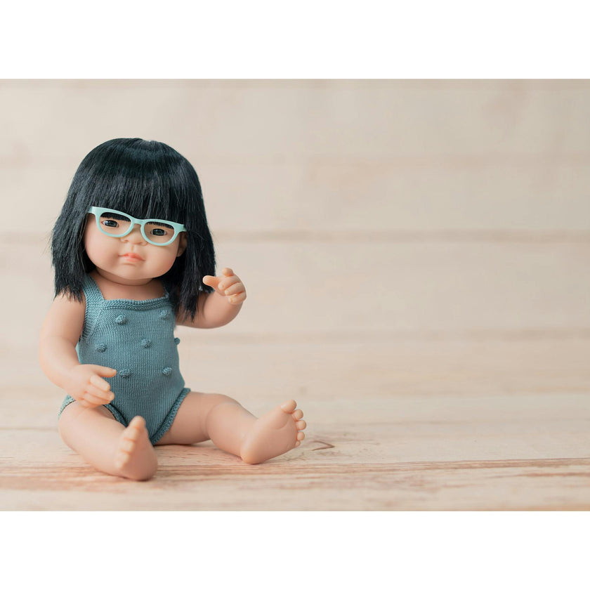 Colourful Edition Collection - Baby Doll Asian Girl with Glasses 15” (lead color rompers)