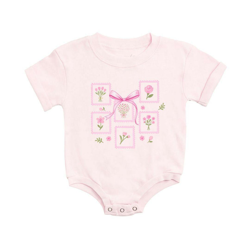 Bouquet Bow Short Sleeve Romper - Ballet