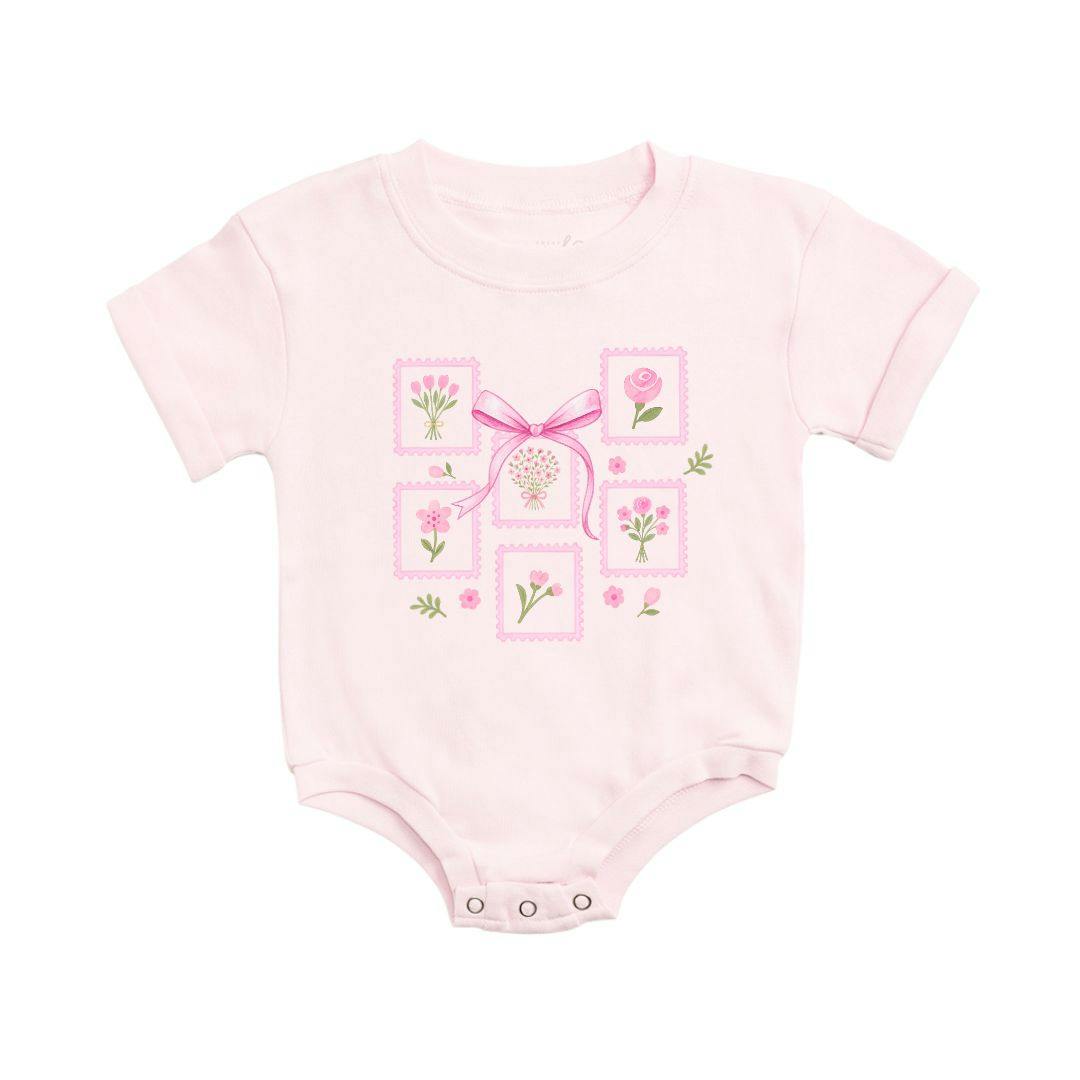 Bouquet Bow Short Sleeve Romper - Ballet