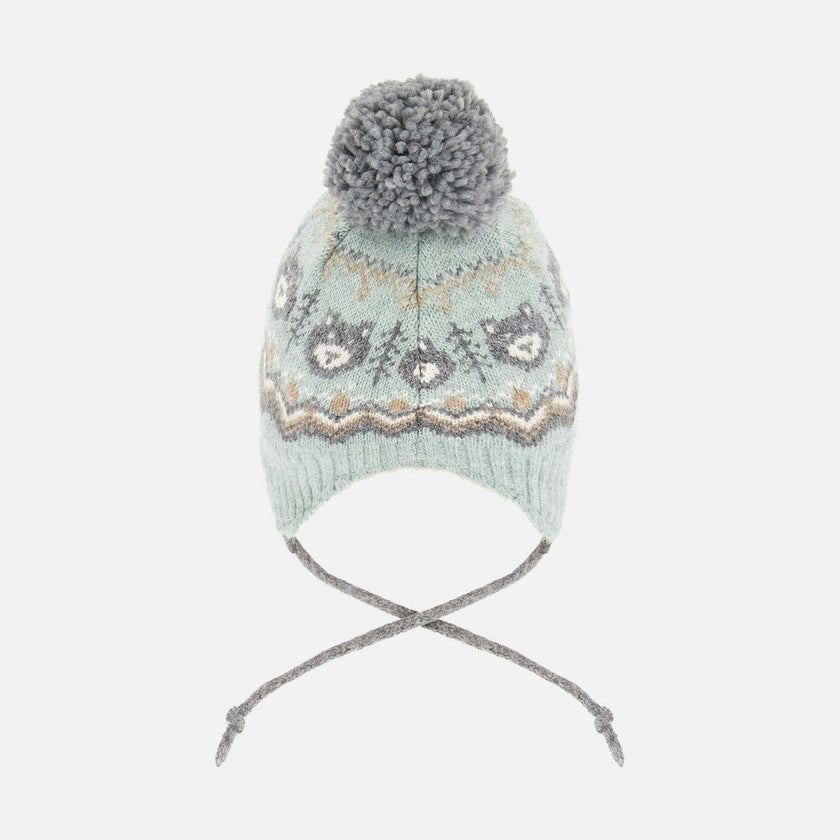 Lined Peruvian Knit Pompom Hat Gray And Sage