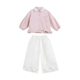 Light Pink Lace-Trim Pants Set