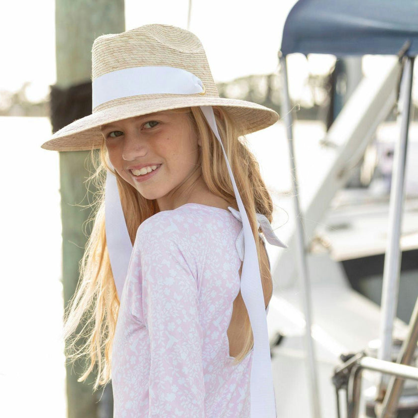 Mommy & Me Sun Hat Set - Hollyhock & Petunia - Long Olive Green Grosgrain Ribbon
