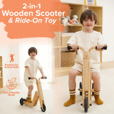 Juneberry 2-in-1 Wooden Scooter & Ride-On Toy for Toddlers
