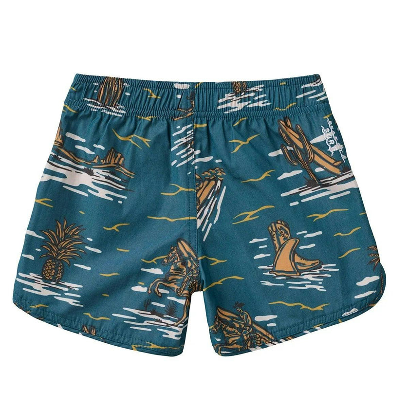 Seaesta Surf Boys Boardshorts – Scallop Retro Flare in Surfing Cowboy Bonanza Blue