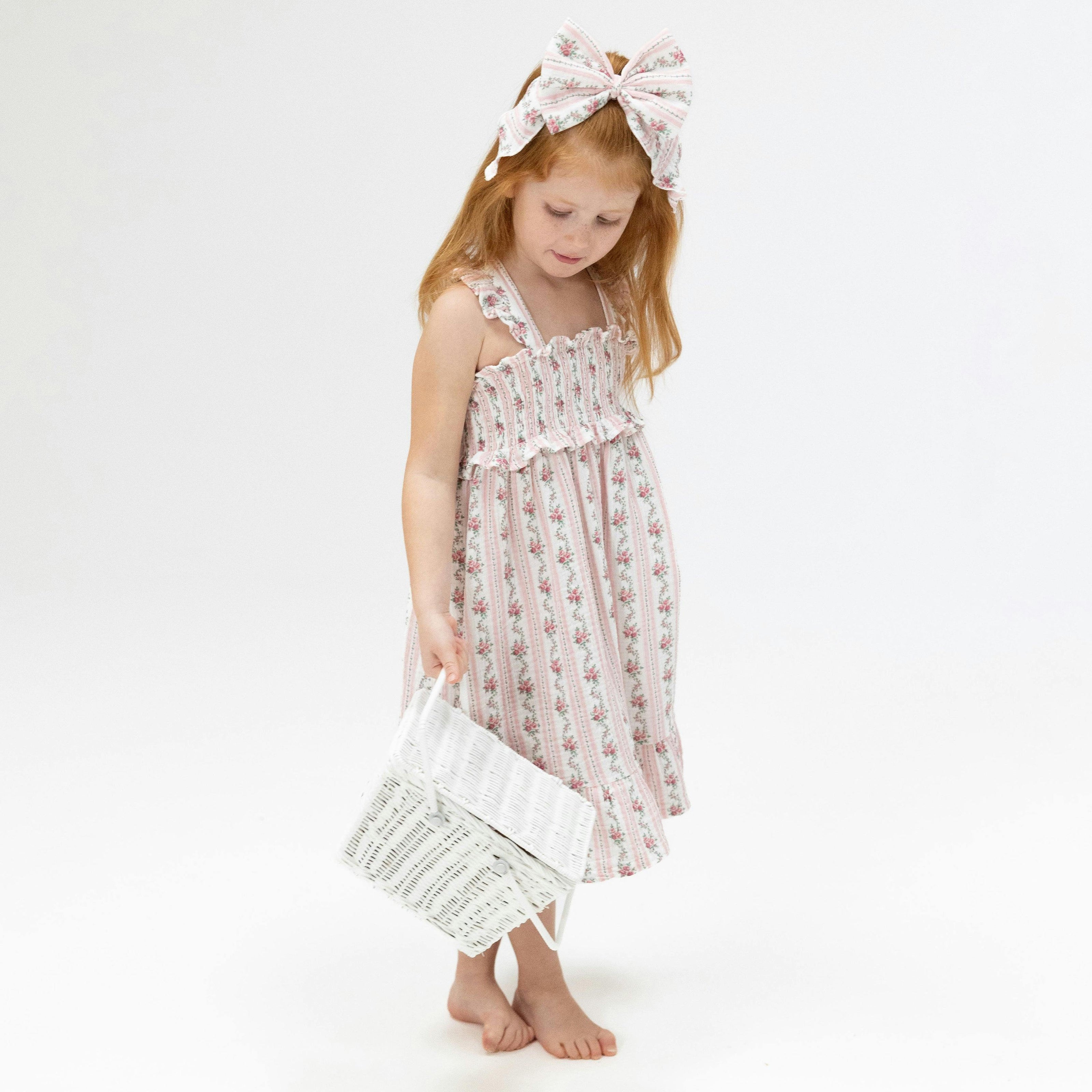 Winding Roses Stripe - Smocked Ruffle Sundress & Bloomer