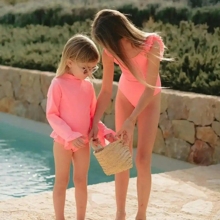 Baby Girl Anti-UV Jersey, Long Sleeves Neon Pink | BORA BORA BEBE
