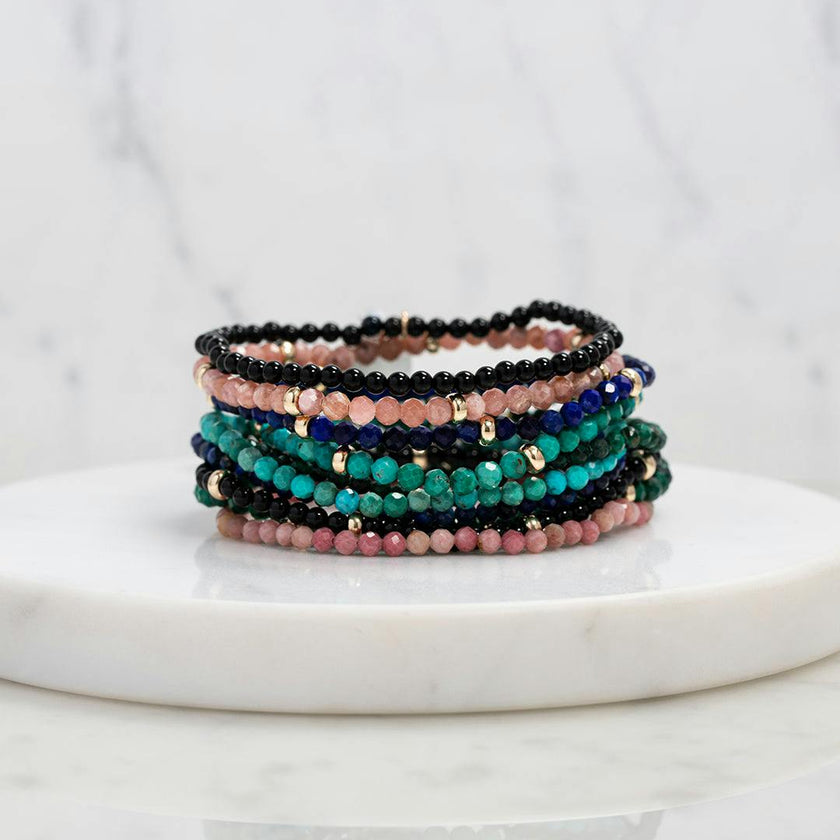 14K Gold Pink Rhodochrosite Segment Bead Bracelet
