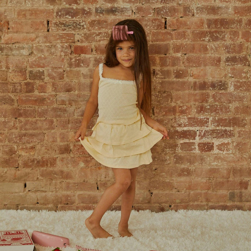 Lizzie Pastel Yellow With White Lace Heart Pointelle Tank