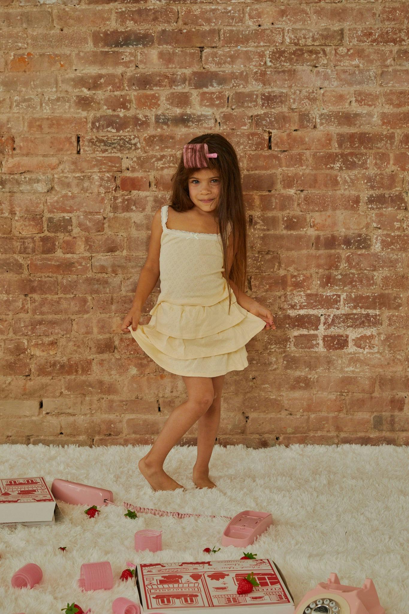 Lizzie Pastel Yellow With White Lace Heart Pointelle Tank