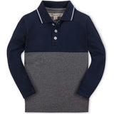 Organic Long Sleeve Colorblock Jersey Polo, Blue
