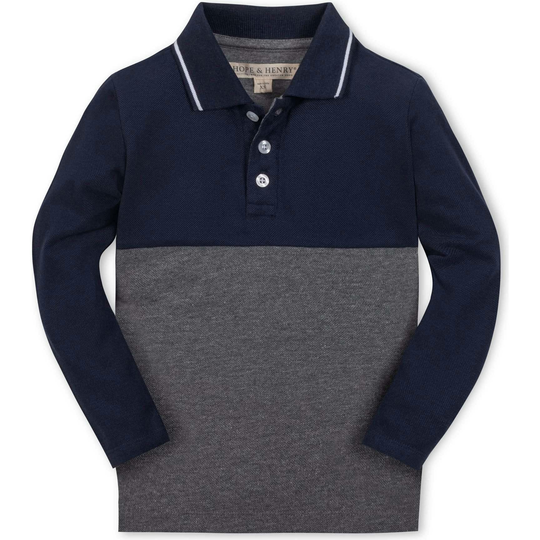 Organic Long Sleeve Colorblock Jersey Polo, Blue