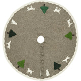 Cream Dogs and Green Trees Christmas Tree Skirt Gray Hand Felted Wool - 60" / 72" Arcadia Home