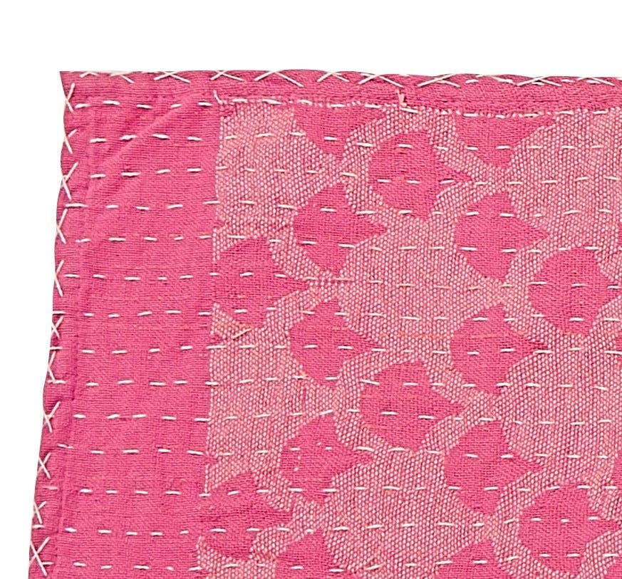 Artisan Hand Loomed Cotton Table Runner - Pink Ginkgo - 18