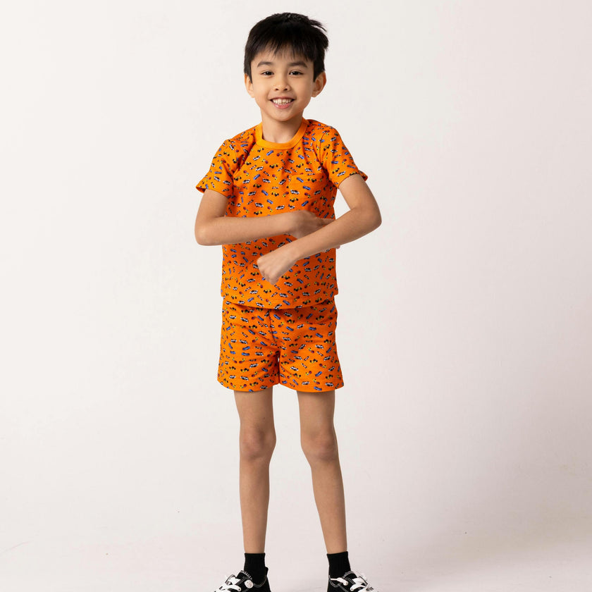 Lightweight French Terry Tee & Shorts Lounge Set, Hot Rod