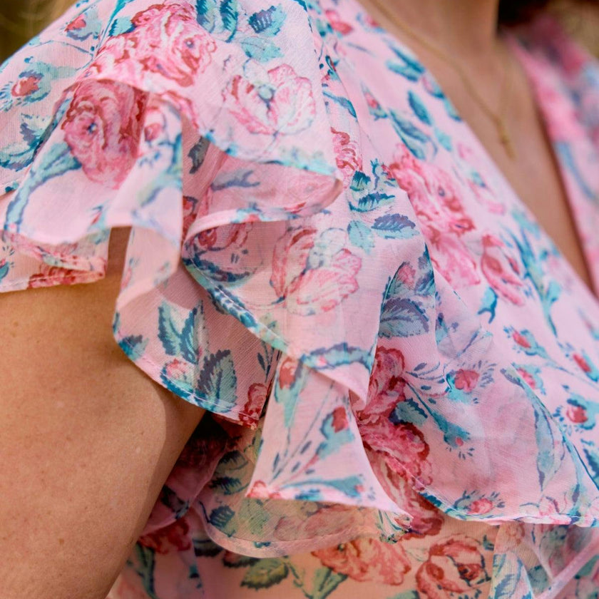 Trixie Dress in Pink Sketched Flower Chiffon