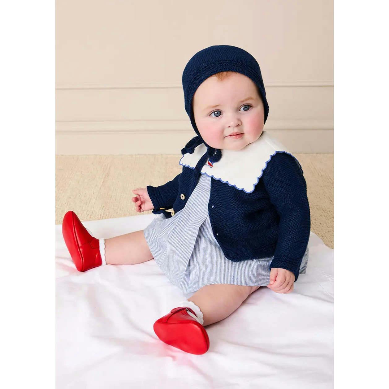 Alexander Stripe Mariner Collar Embroidered Boat Detail Dress with Bloomers in Blue (6mths-3yrs)