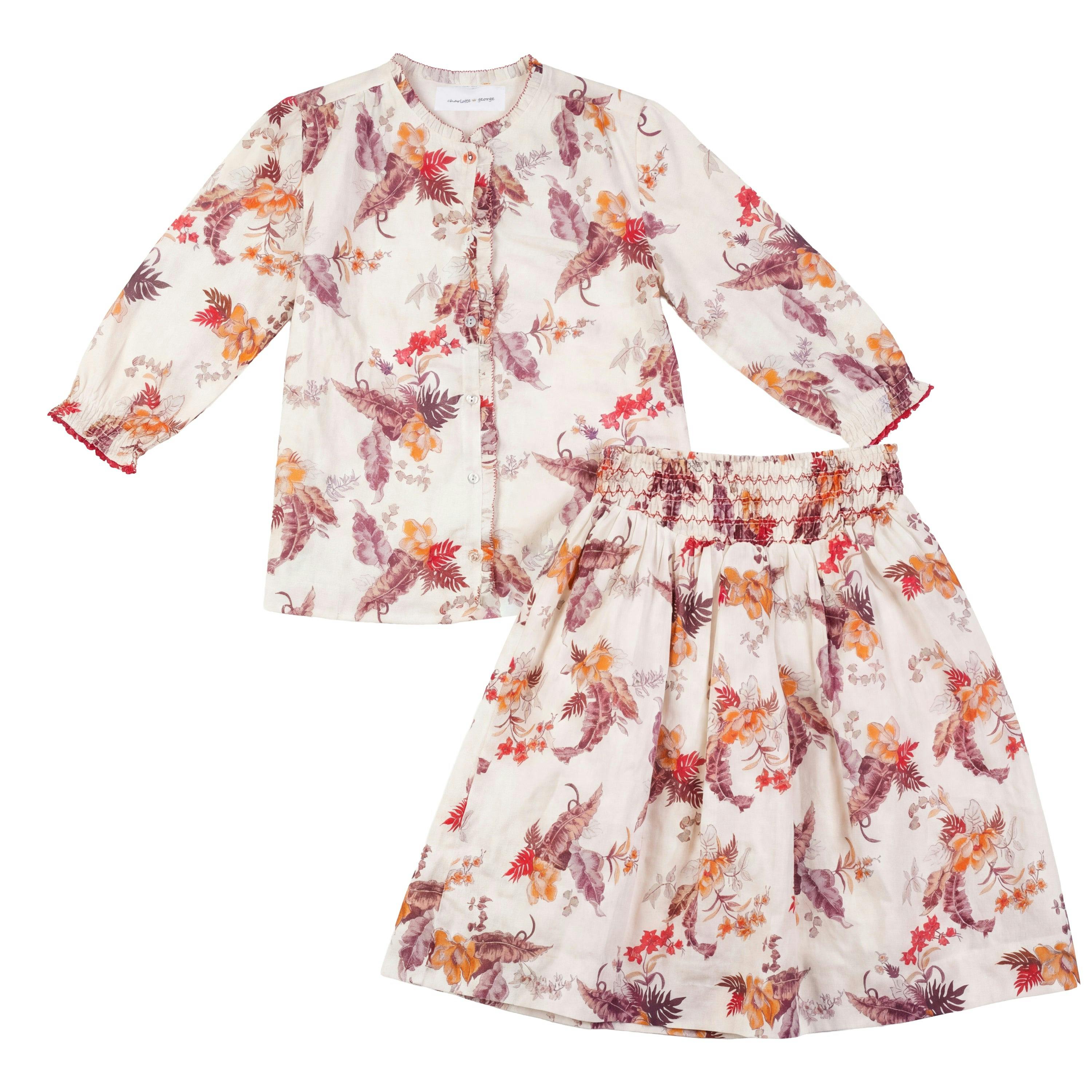 Floral Print Smocked Skirt Set