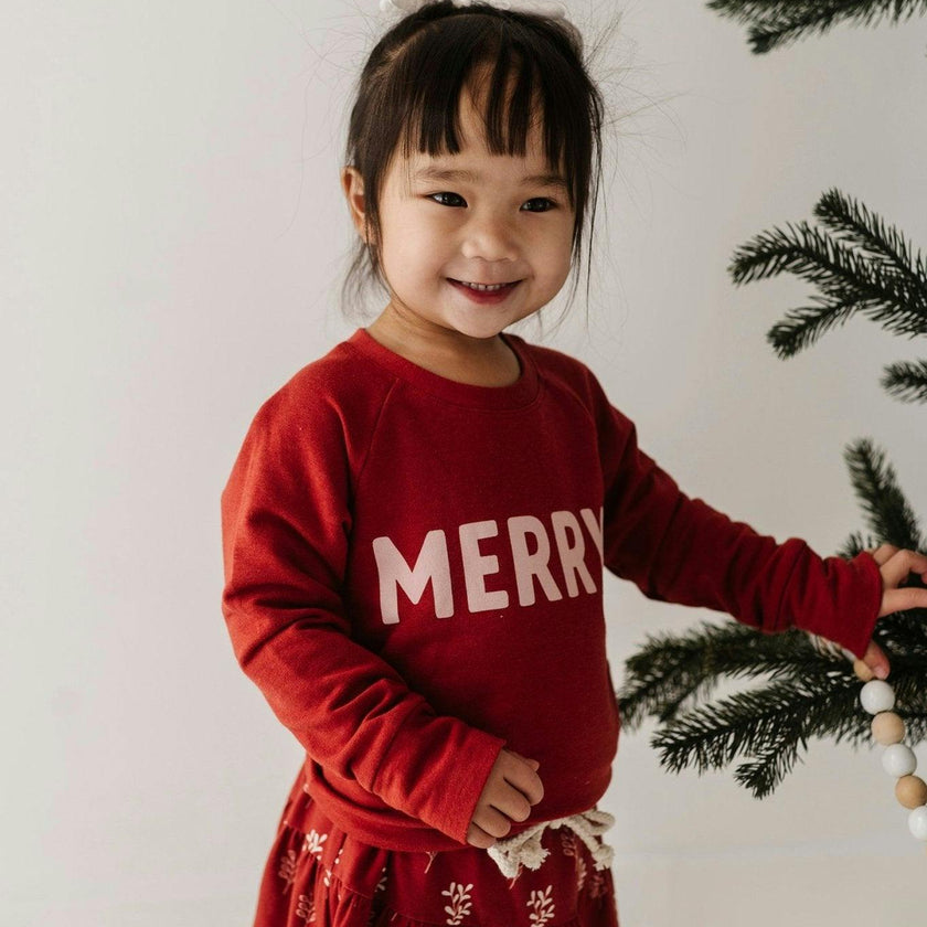 Girls Raglan Sweatshirt in Merry in Berry Red