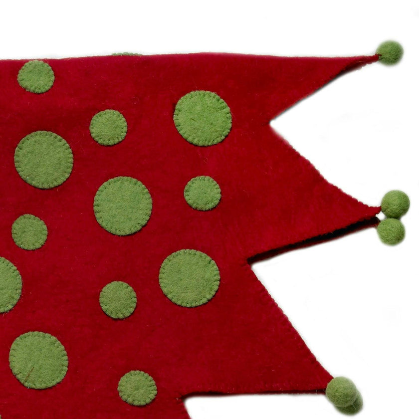 Handmade Felt Jester Red and Green Christmas Tree Skirt 60" Arcadia Home