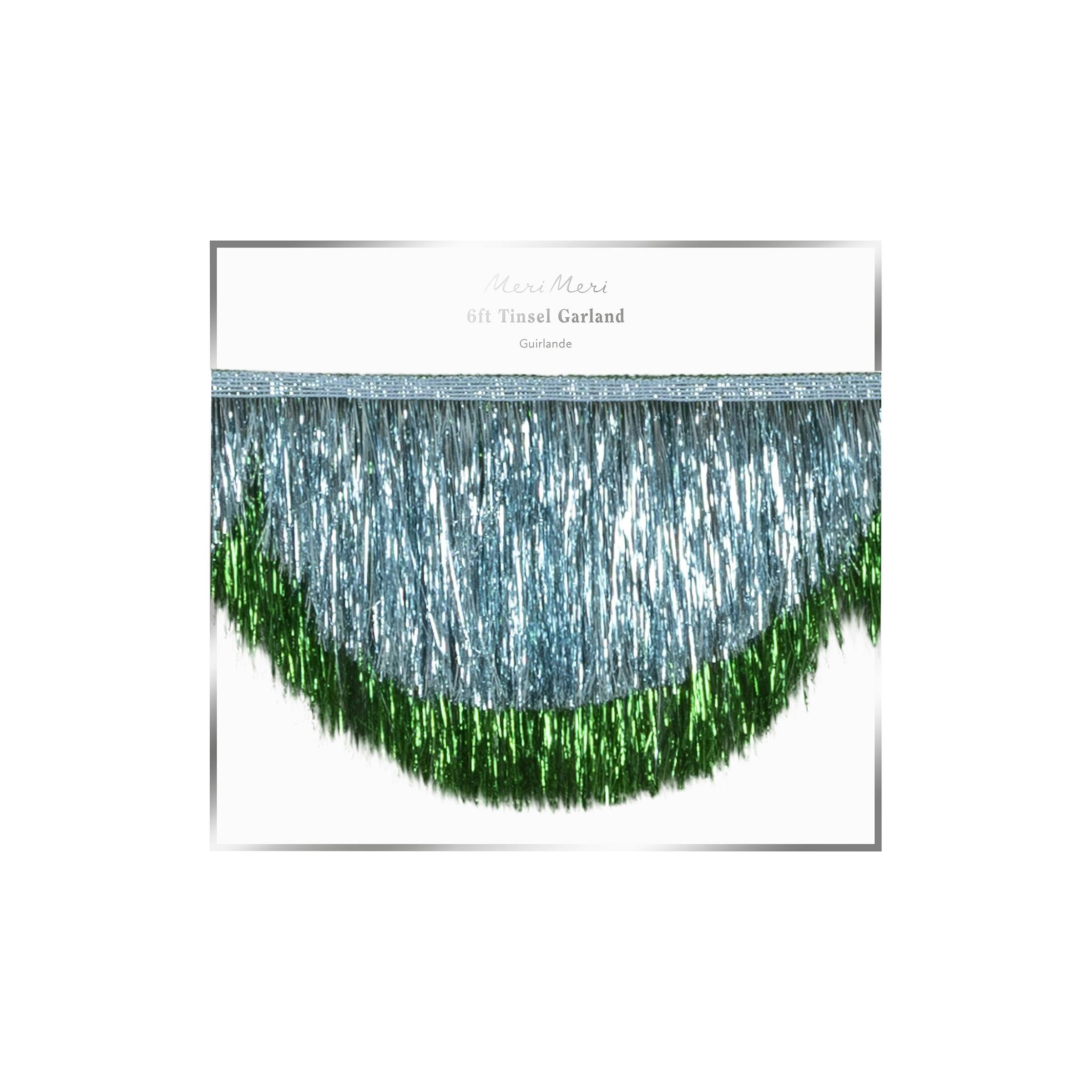 Blue Tinsel Scallop Garland