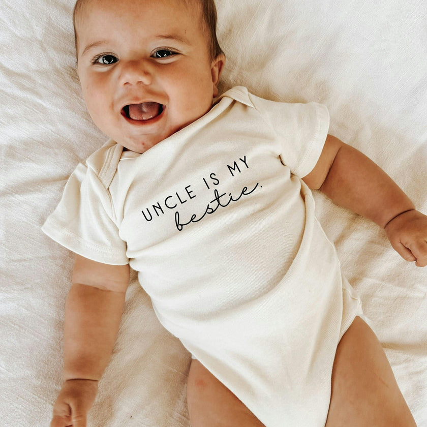 2 Pack - Auntie is my Bestie + Uncle is my Bestie Organic Cotton Baby Bodysuits