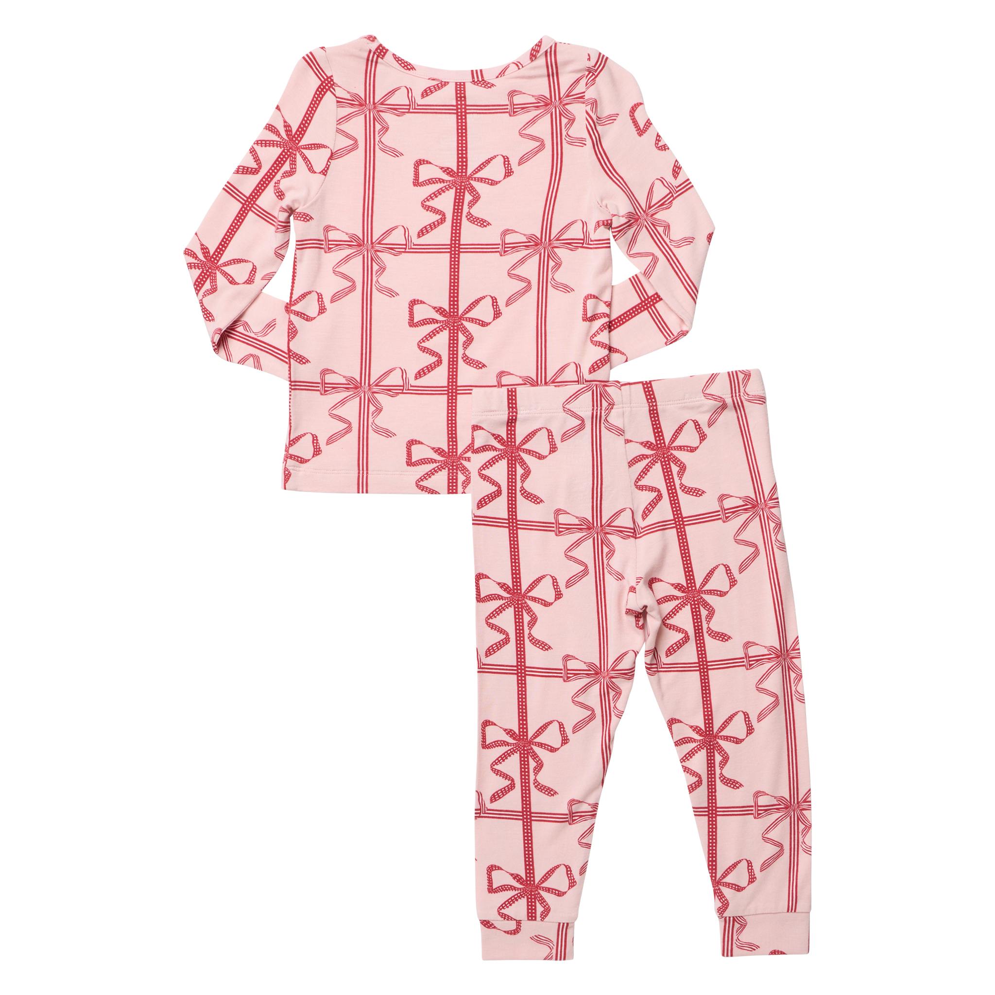 Kids Bamboo PJ Set - Pink Present Bow