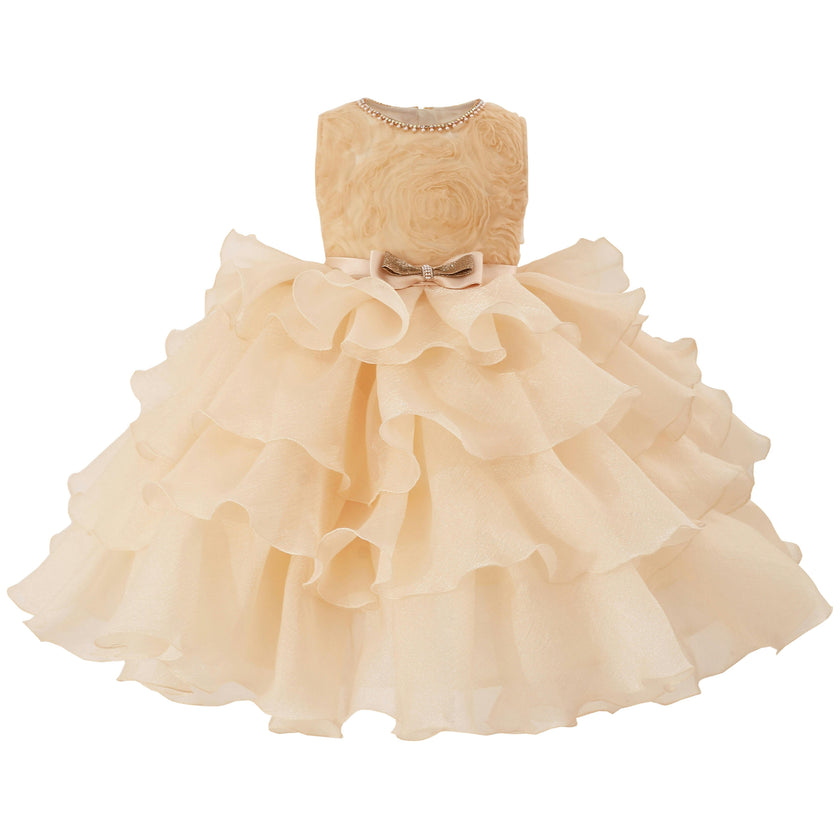 Cream Cliffara Floral Ruffle Occasion Dress