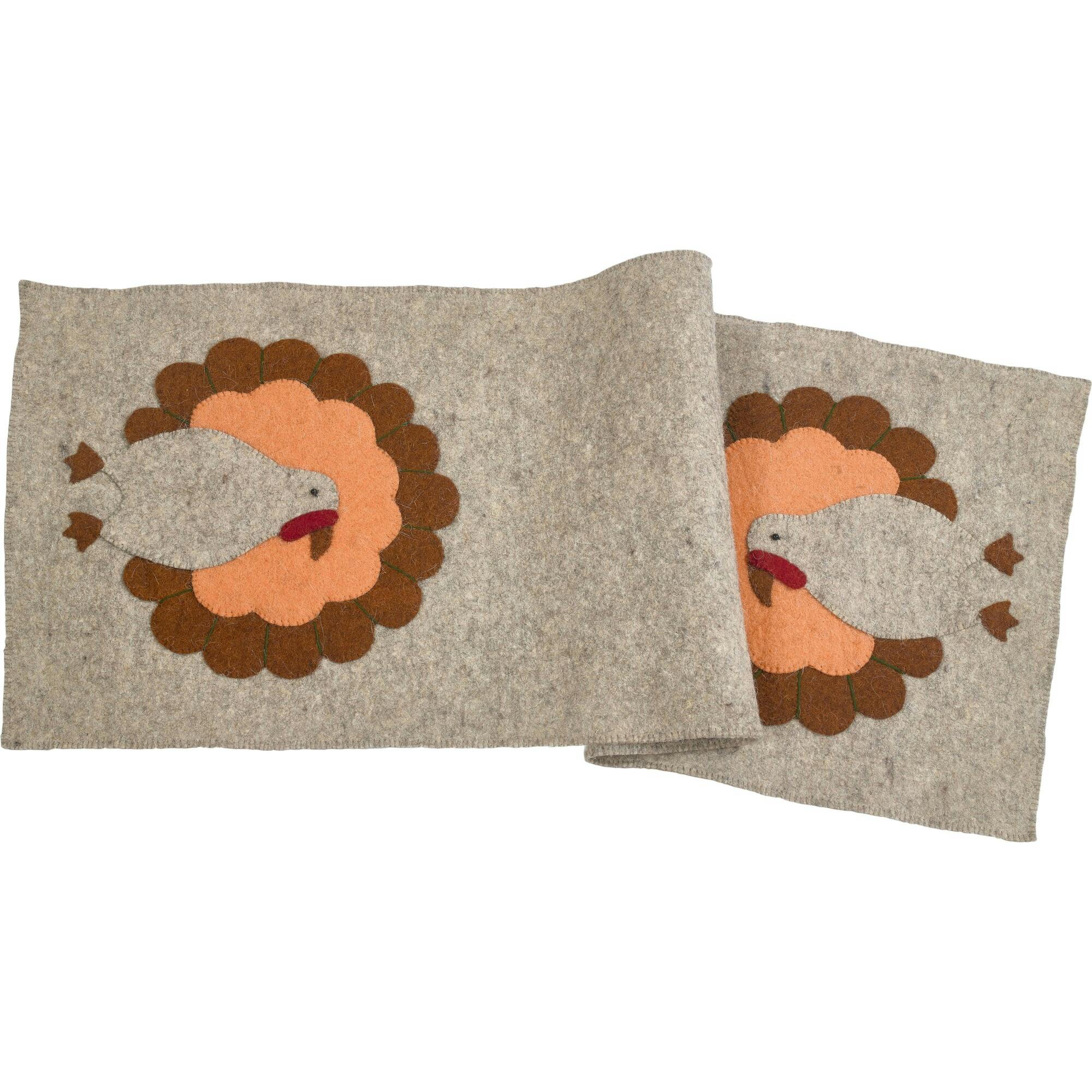 Hand Felted Wool Thanksgiving Turkey Table Runner - 16x44
