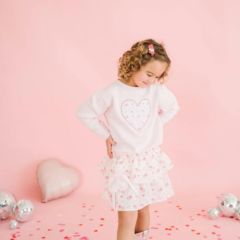 Dainty Rose Pearl Heart Patch Sweatshirt