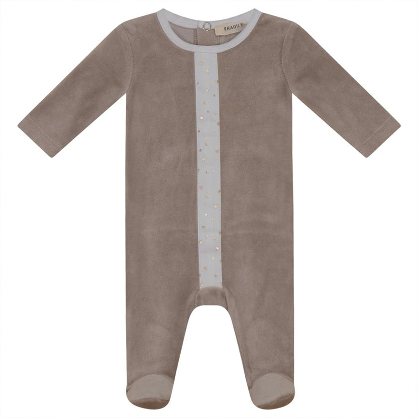 White And Gold Stars Print Velour Onesie